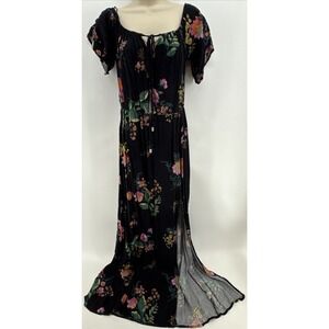 Love‎ Stitch Maxi Dress Black Floral Print Keyhole Top Womens Small